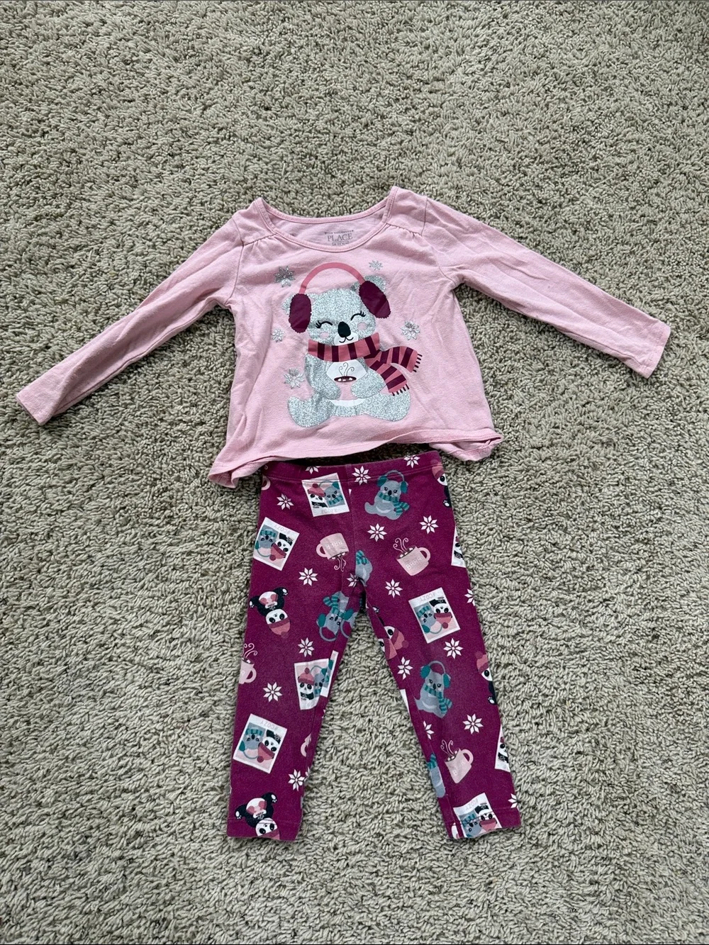 TCP girls Pink Penguin Set - Long Sleeve Top & Printed leggings